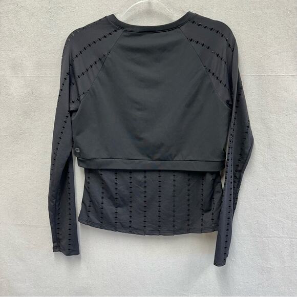 Fabletics Shelby Long-Sleeve 2 Layer Eyelet Laser Mesh Black Top Size Medium - Picture 13 of 16